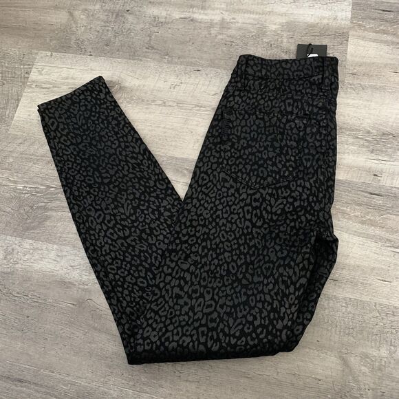 PAIGE Jeans Womens 26 HOXTON Ultra Skinny Denim Leopard Black High Rise NEW - Picture 3 of 7